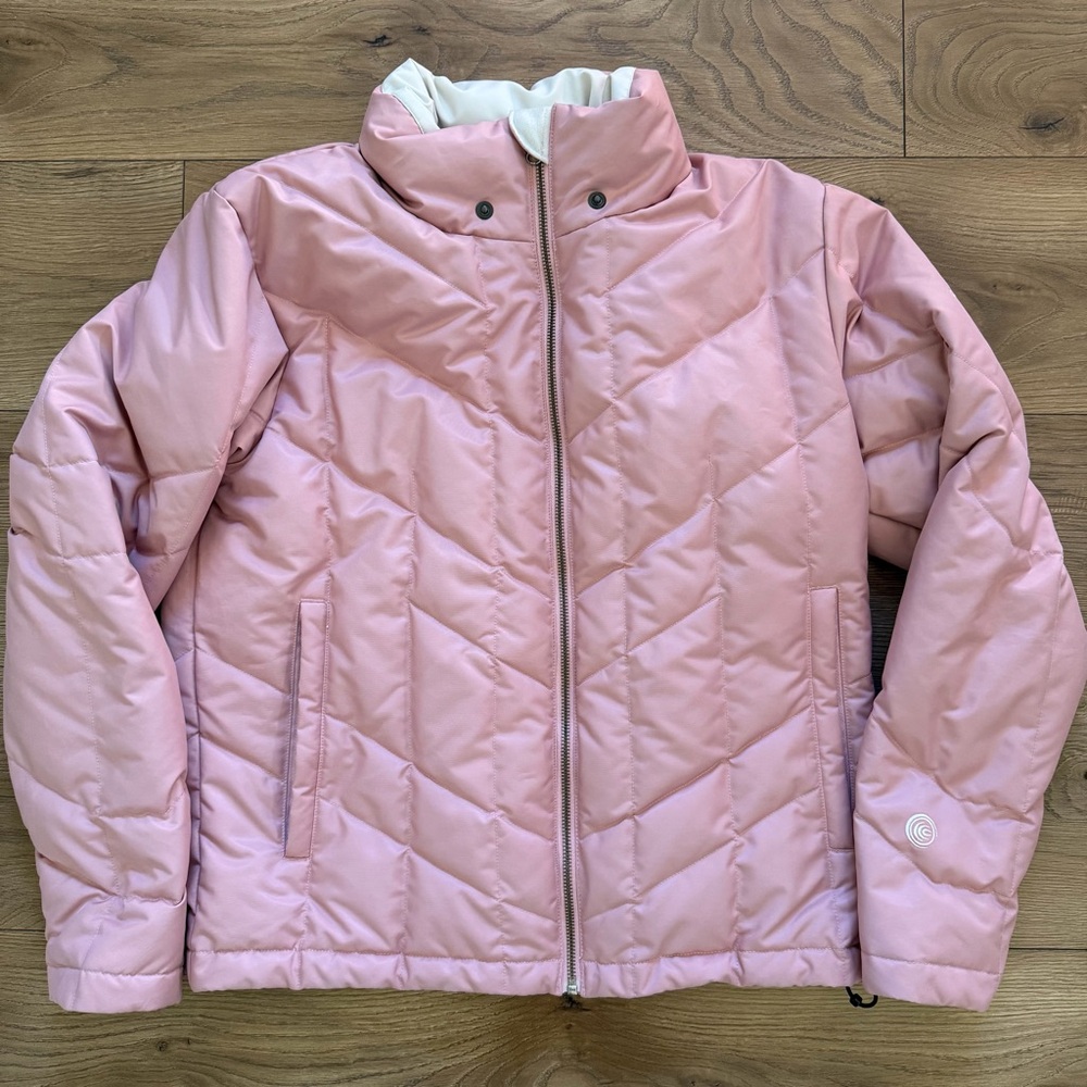 Columbia Women’s Large Pink Puffer Jacket Insulated Full Zip‎ Convert No Hood